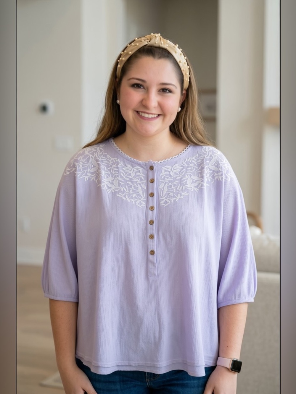 1.4.3 Story Light Purple Dolman Sleeve Embroidered Blouse